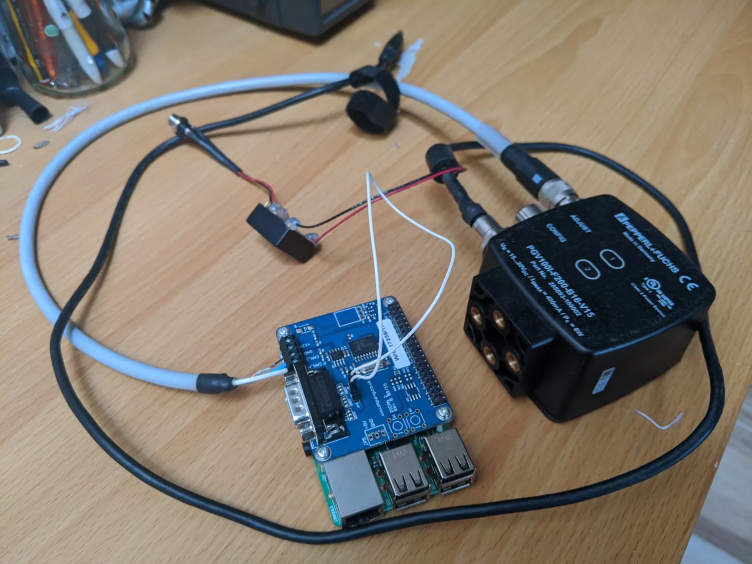 Controller board and wiring on a workbench
